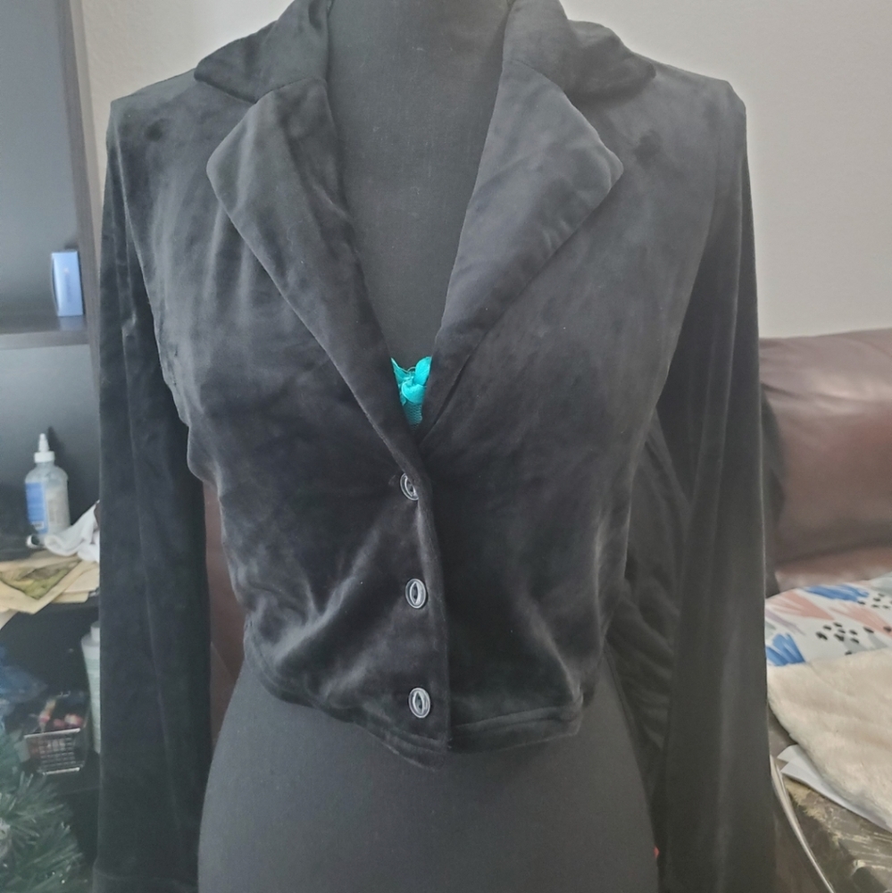 Black Suede Crop Blazer Top